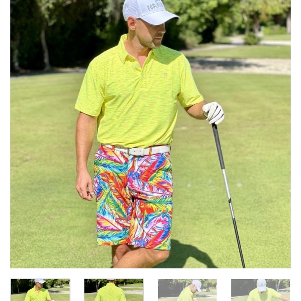 HRESKI Radiant Tropical Neon Feathers Performance Golf Shorts Size 36 - Picture 5 of 5